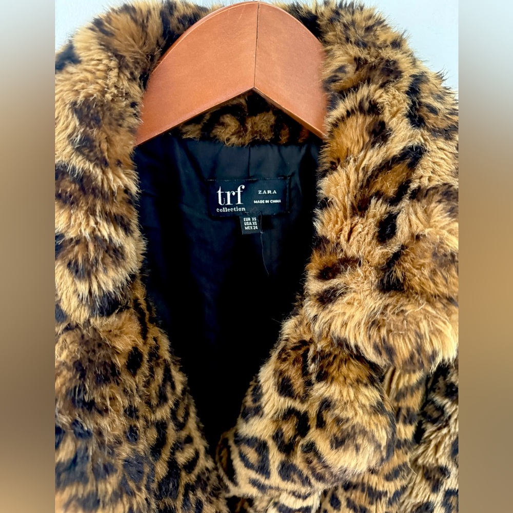 ZARA π§₯ Leopard Print Teddy Coat ANIMAL PRINT Women Jacket FAUX FUR Size XS TRF - Picture 5 of 17